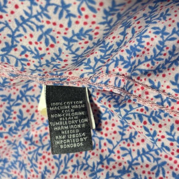 Bonobos Button Down Shirt Men's Large Regular Fit Cotton Pink Dots Blue Vines - Picture 4 of 4
